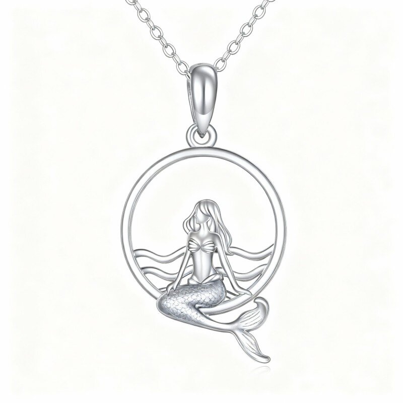 10K White Gold Mermaid Pendant Necklace-6