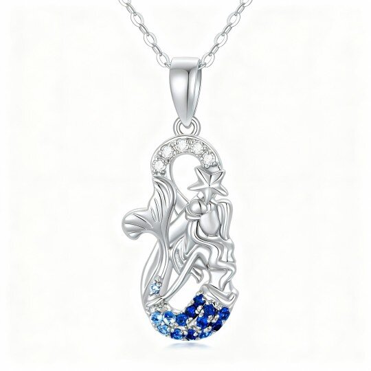 10K White Gold Cubic Zirconia Mermaid Pendant Necklace