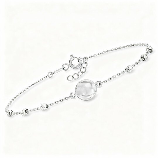 Pulsera de cuentas de metal de oro blanco de 10 quilates