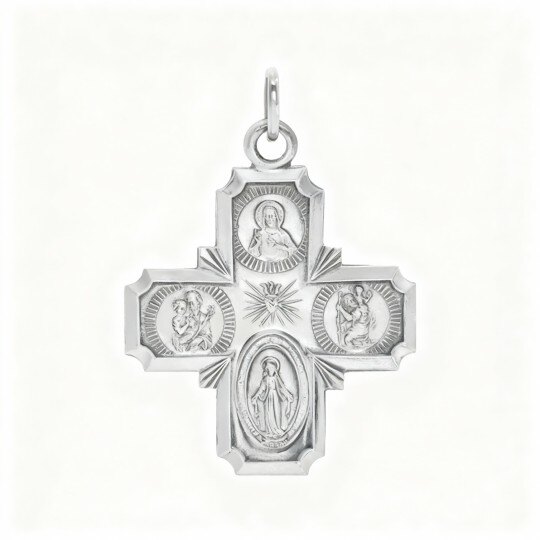 10K White Gold Miraculous Ladybug And Cat Noir & Saint Christopher & Saint Joseph Pendant Charms