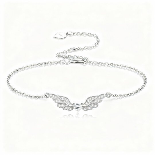 10K White Gold Moissanite Angel Wing Charm Bracelet