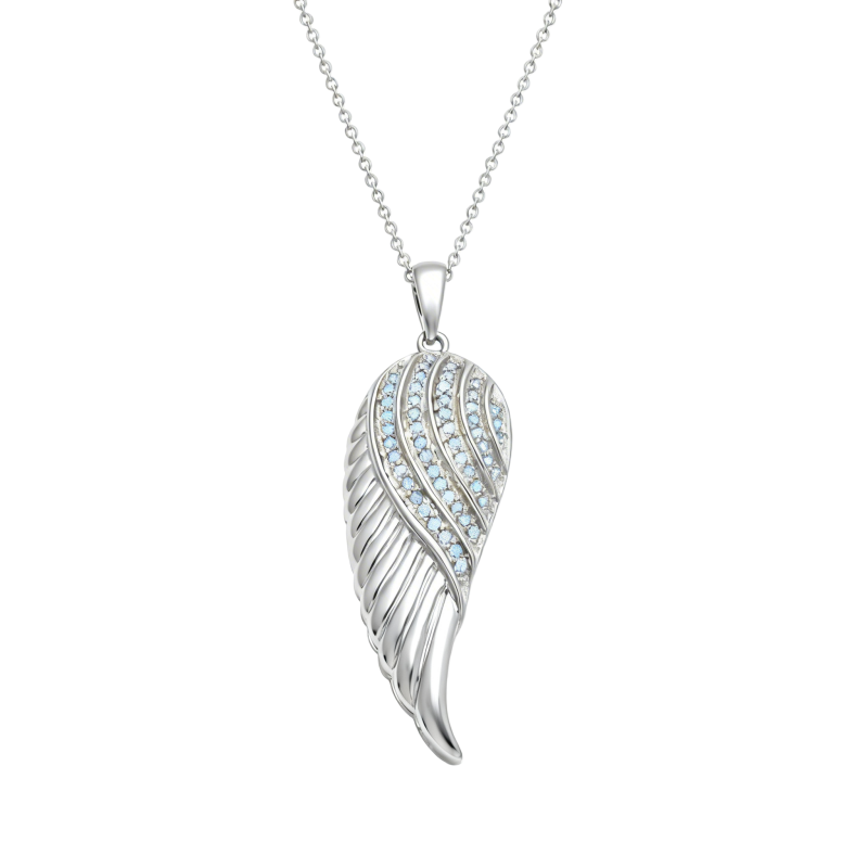 Collier pendentif aile d'ange en or blanc 18 carats et moissanite-1