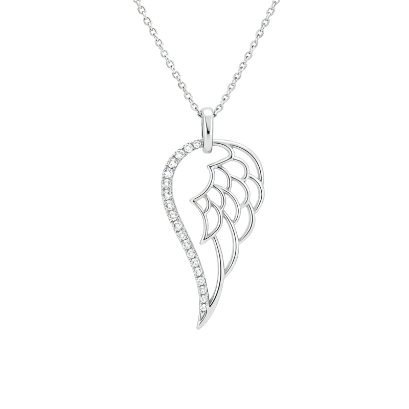 Platinum with White Gold Plated Moissanite Angel Wing Pendant Necklace-1