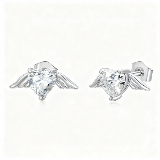 Orecchini a bottone con ali d'angelo in moissanite in oro bianco 10 carati