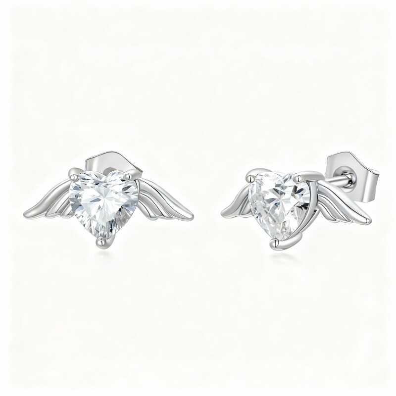 10K White Gold Moissanite Angel Wing Stud Earrings-12