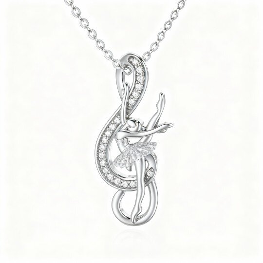 10K White Gold Moissanite Ballet Dancer & Infinity Symbol Pendant Necklace
