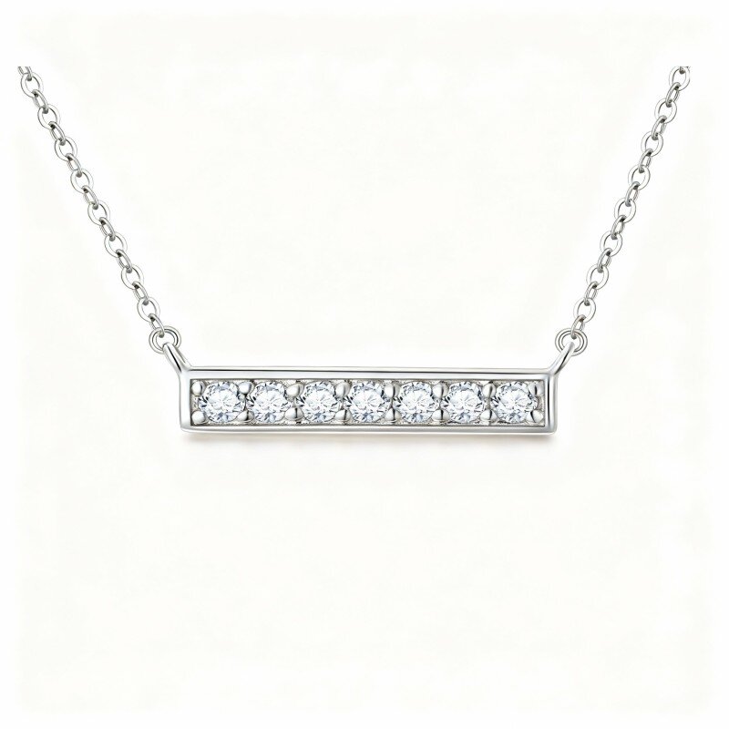 10K White Gold Moissanite Bar Pendant Necklace-6