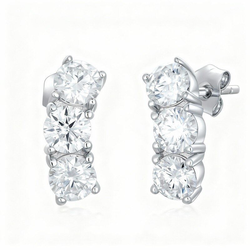10K White Gold Moissanite Bar Stud Earrings-14
