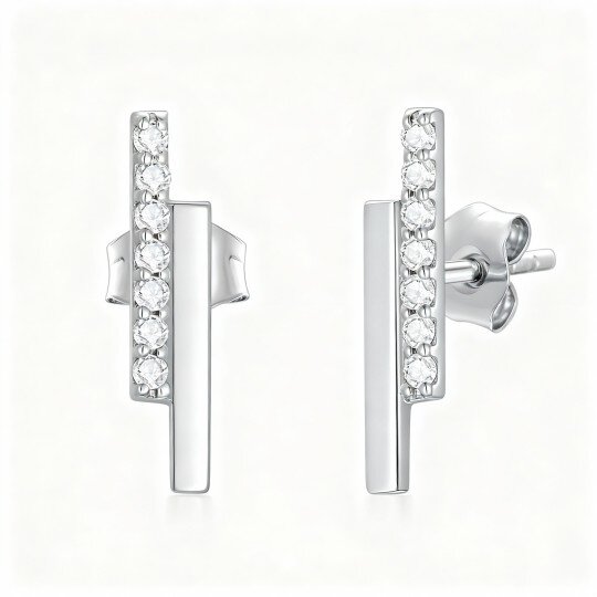 Orecchini a bottone con barra di moissanite in oro bianco 10K