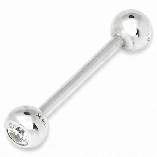 Joyería de lengua con barra de moissanita en oro blanco de 10 quilates