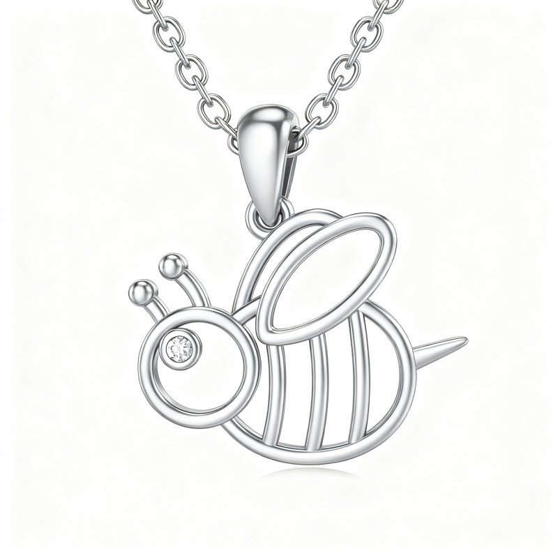 Colar com pendente de abelha em moissanita e ouro branco 10K-17