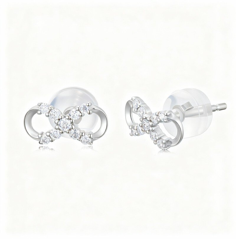 10K White Gold Moissanite Bow Stud Earrings-19