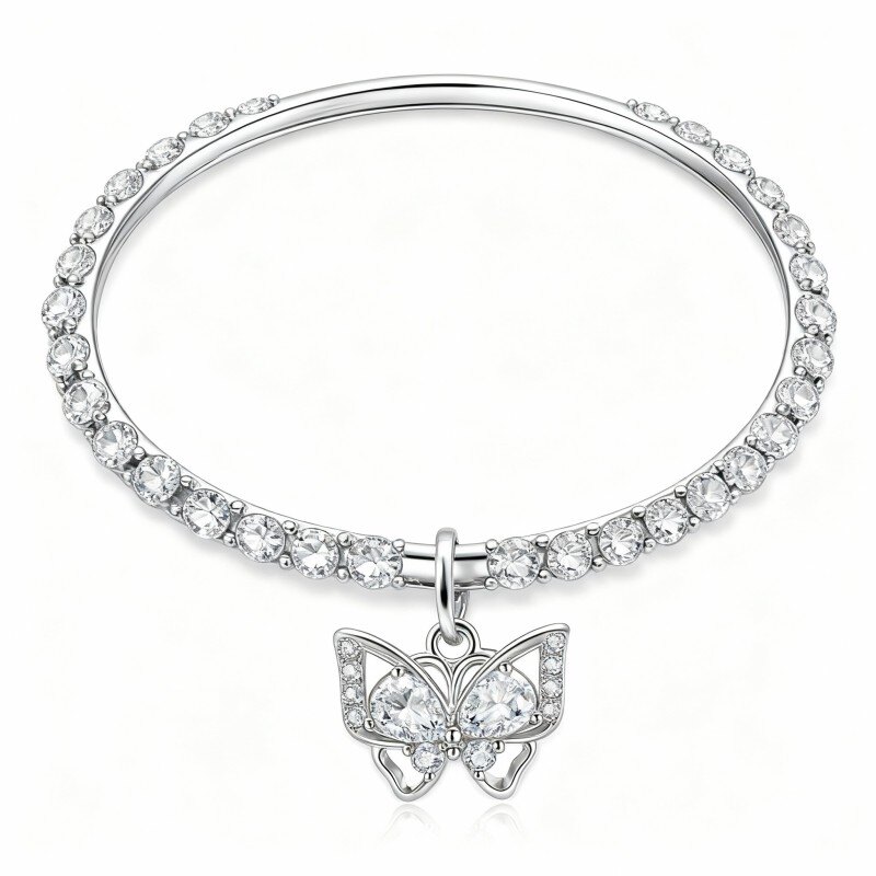 Platinum with White Gold Plated Moissanite Butterfly Belly Button Ring-1