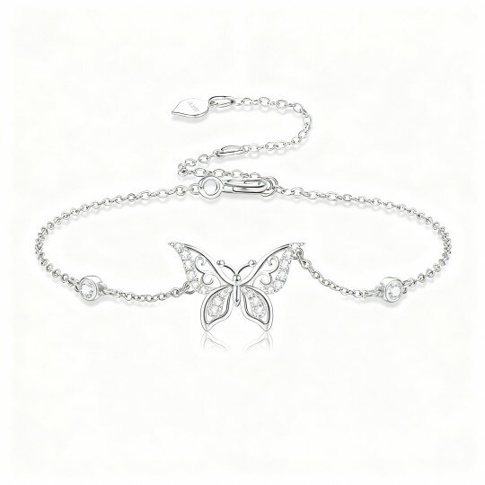 10K White Gold Moissanite Butterfly Charm Bracelet