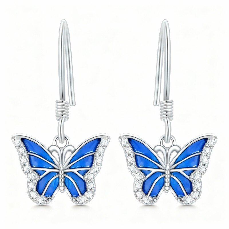 10K White Gold Moissanite Butterfly Drop Earrings-18