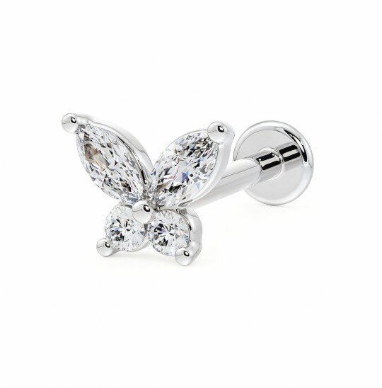 Piercing hélix papillon en or blanc 10 carats et moissanite