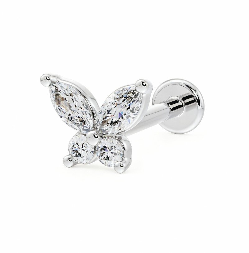 Piercing de hélice de mariposa con moissanita en oro blanco de 14 quilates-1