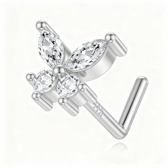 10K White Gold Moissanite Butterfly Nose Ring