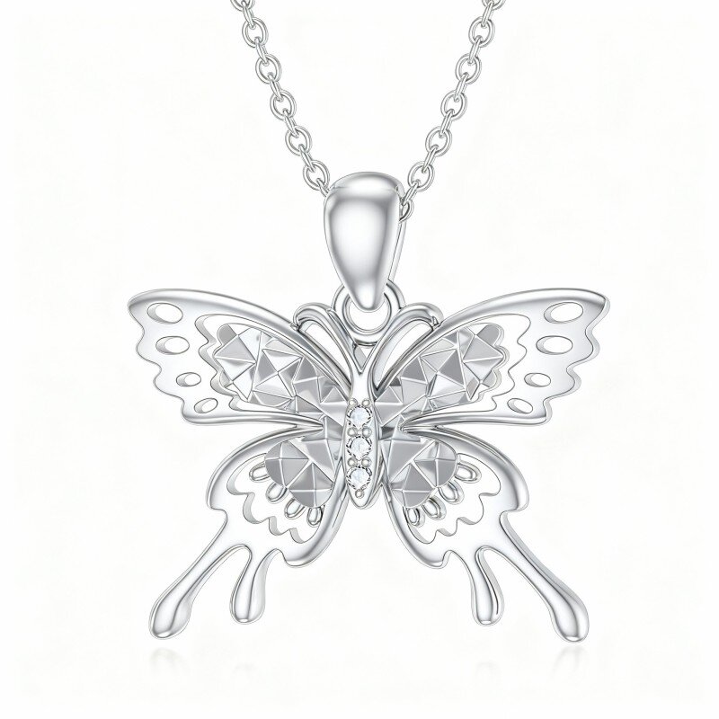 Colar com pendente de borboleta em moissanita e ouro branco 10K-20