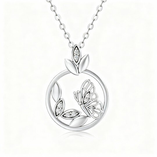 Halskette mit Schmetterlingsanhänger aus 10-karätigem Weißgold und Moissanit