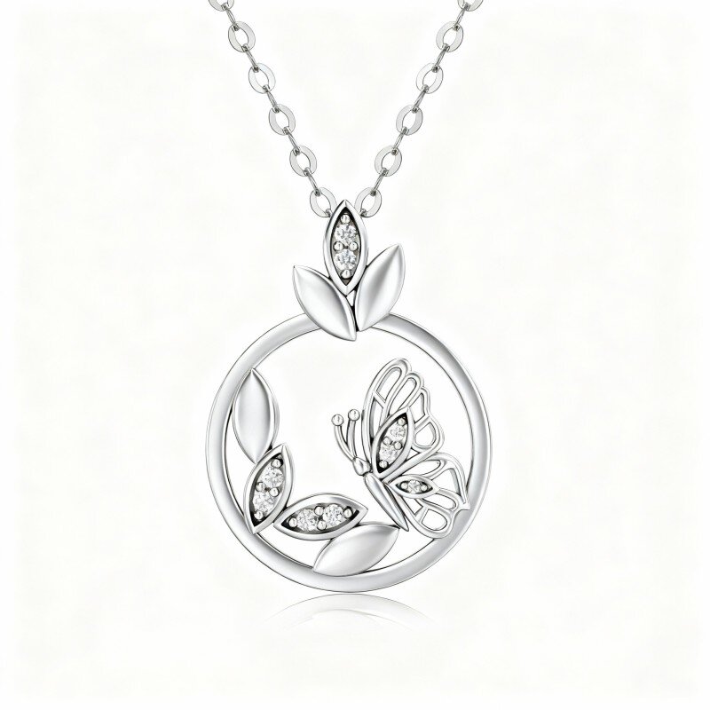 10K White Gold Moissanite Butterfly Pendant Necklace-17
