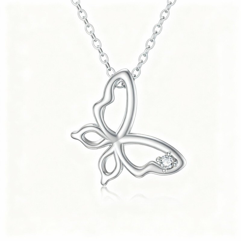 10K White Gold Moissanite Butterfly Pendant Necklace-15