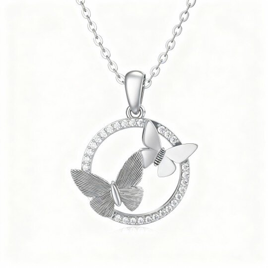Colar com pendente de borboleta em moissanita e ouro branco 10K