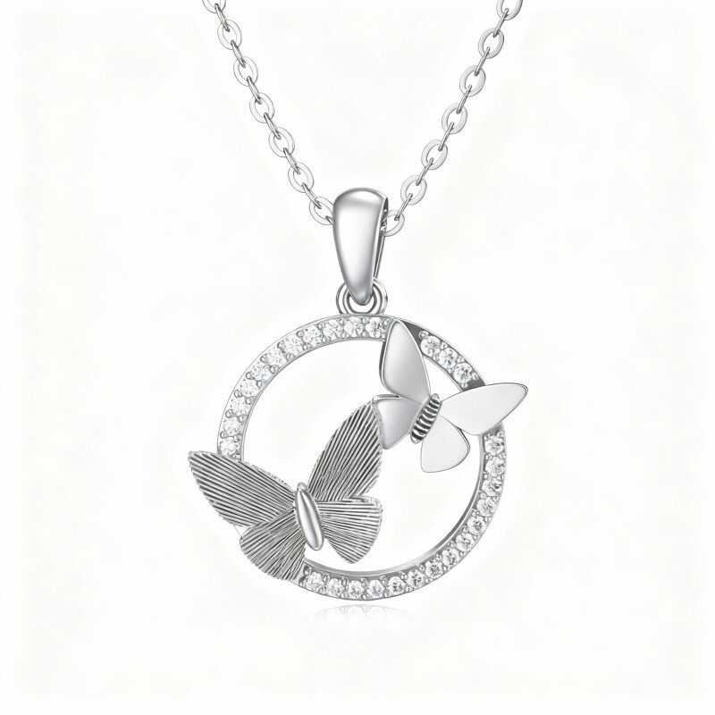 Colar com pendente de borboleta em moissanita e ouro branco 10K-11