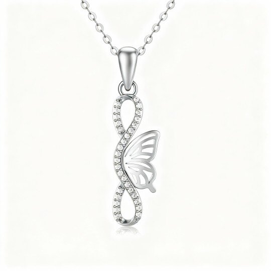 Halskette mit Schmetterlingsanhänger aus 10-karätigem Weißgold und Moissanit