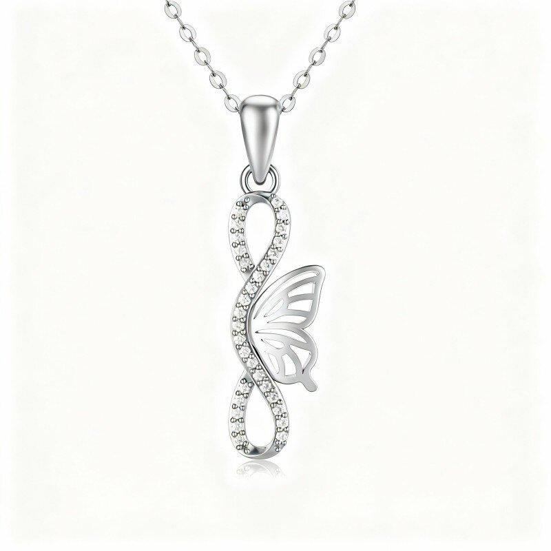 10K White Gold Moissanite Butterfly Pendant Necklace-16