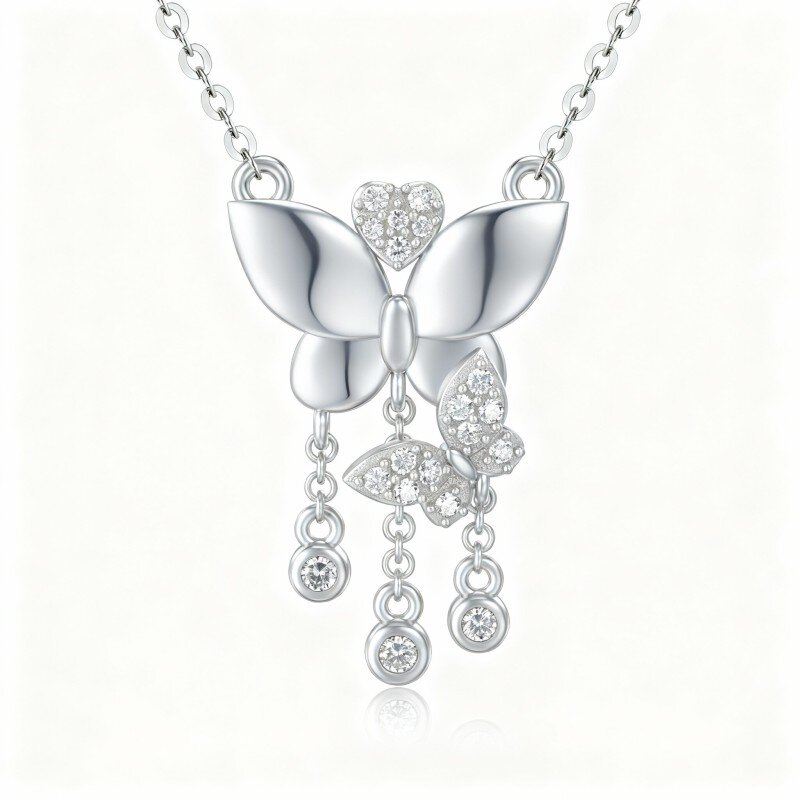 10K White Gold Moissanite Butterfly Pendant Necklace-13