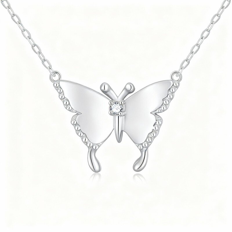 10K White Gold Moissanite Butterfly Pendant Necklace-9