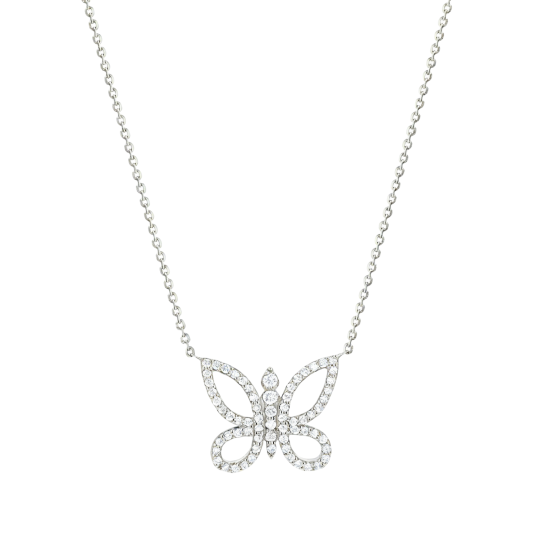 10K White Gold Moissanite Butterfly Pendant Necklace