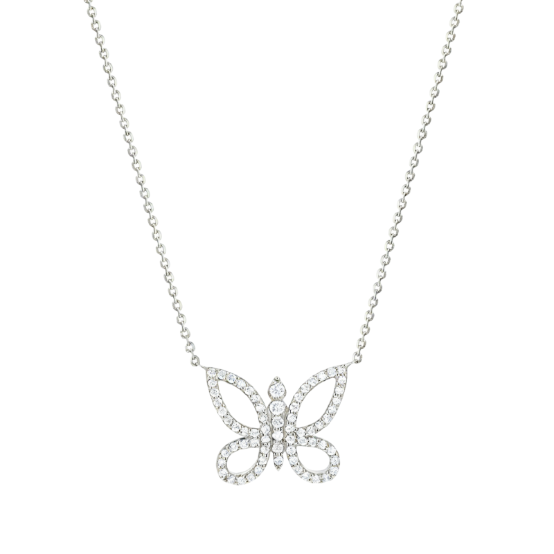 Collar con colgante de mariposa de moissanita chapado en platino y oro blanco-1
