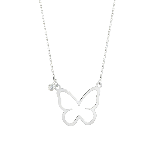 10K White Gold Moissanite Butterfly Pendant Necklace