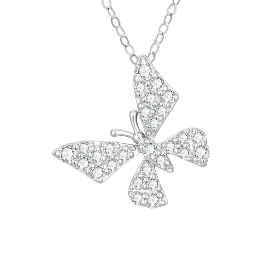 10K White Gold Moissanite Butterfly Pendant Necklace