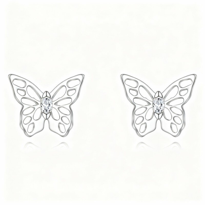 Brincos borboleta em ouro branco 10K com moissanita-18