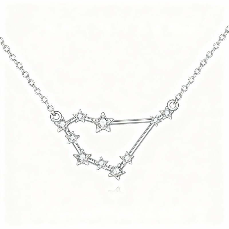 Collar con colgante de Capricornio de oro blanco de 14 quilates con moissanita-1