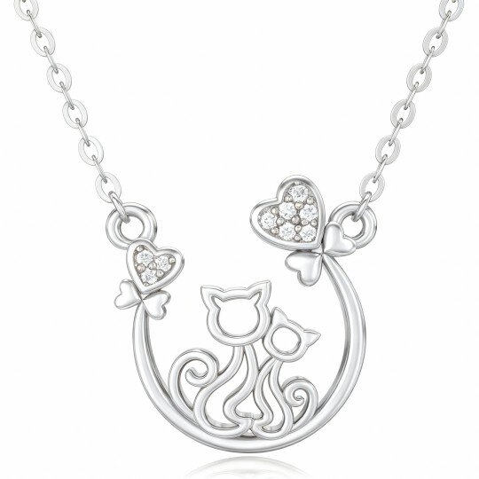 10K White Gold Moissanite Cat Pendant Necklace