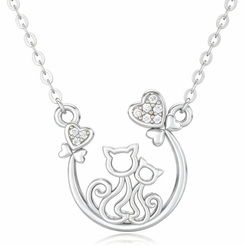 10K White Gold Moissanite Cat Pendant Necklace-2