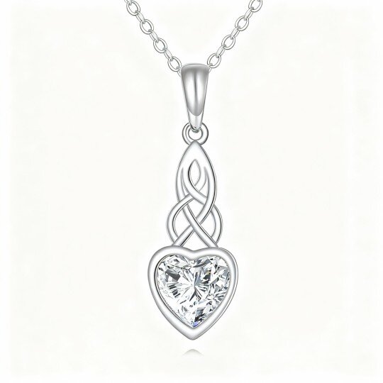 10K White Gold Moissanite Celtic Knot & Heart Pendant Necklace