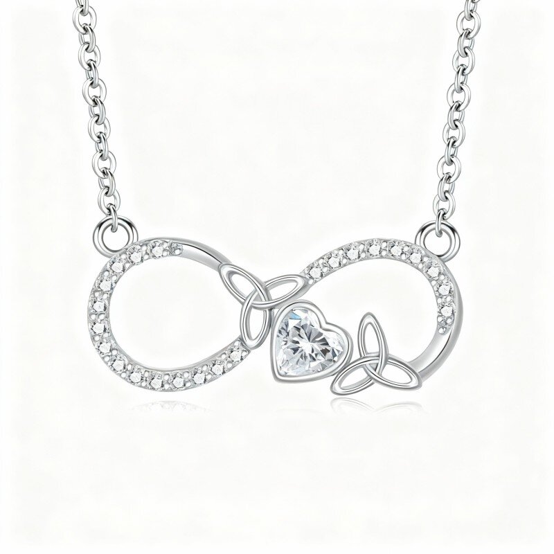 10K White Gold Moissanite Celtic Knot & Infinity Symbol Pendant Necklace-7
