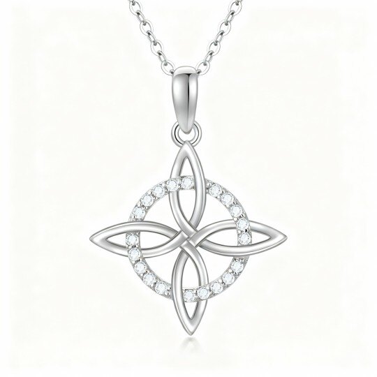 10Kホワイトゴールド モアッサナイト ケルトノットペンダントネックレス