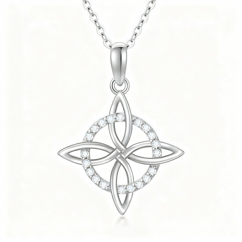 Collar con colgante de nudo celta de moissanita en oro blanco de 10 quilates-18