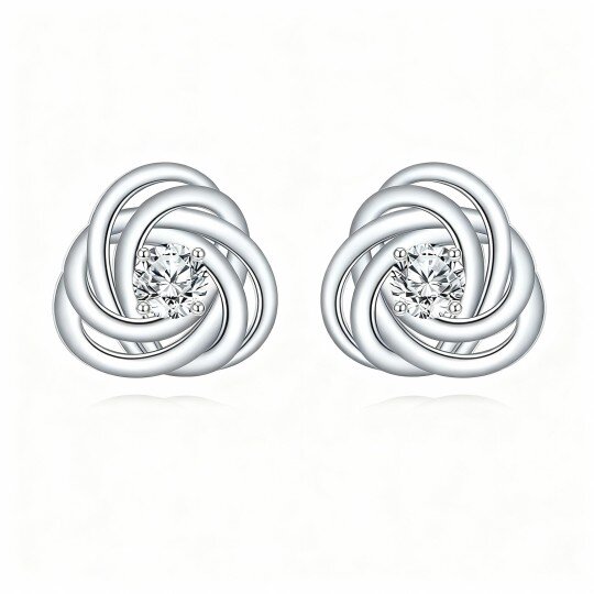 Orecchini a perno con nodo a spirale celtico in moissanite in oro bianco 10K