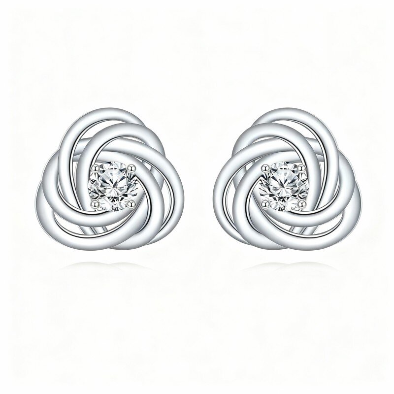 Ohrstecker aus 10-karätigem Weißgold mit keltischem Spiralknoten und Moissanit-20