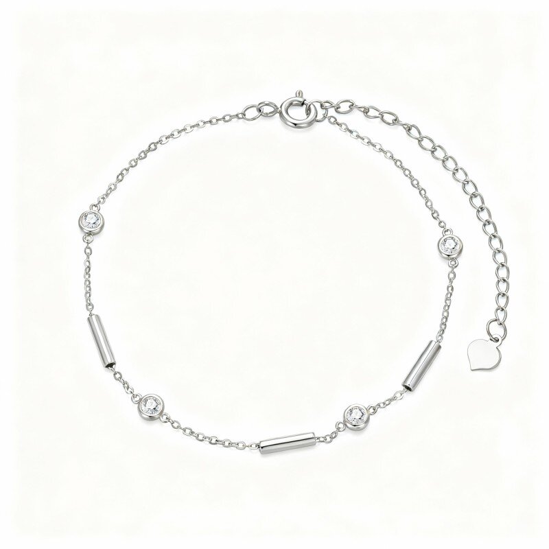 Bransoletka z łańcuszkiem z 10-karatowego białego złota z moissanitem-16