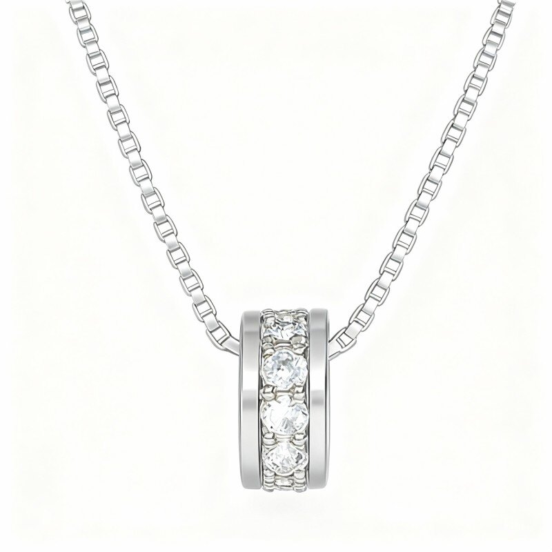 Naszyjnik z wisiorkiem w kształcie koła z białego złota 10K z moissanitem-1