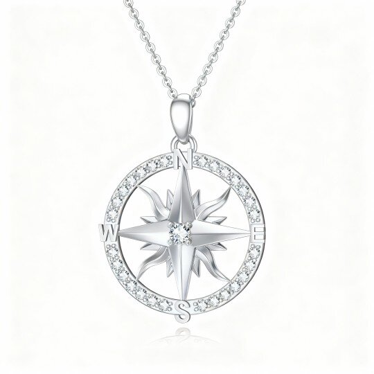 10K White Gold Moissanite Compass Pendant Necklace
