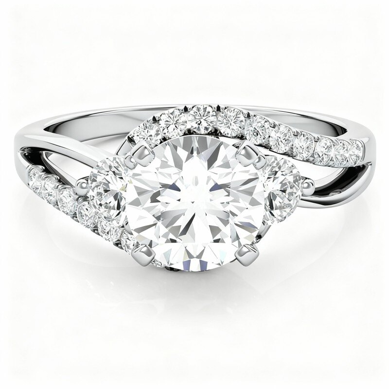 خاتم خطوبة للزوجين من الذهب الأبيض عيار 18 قيراطًا مرصع بحجر الموزانيت-1